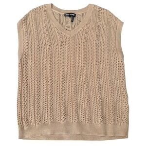 DKNY Jeans Beige Knit V Neck Sweater Vest XL Sparkle Metallic Preppy Retro 80's‎